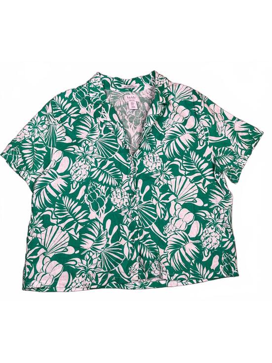 Nicole Miller Tops - Nicole Miller New York Green and White Linen Button-Up Shirt, Size M